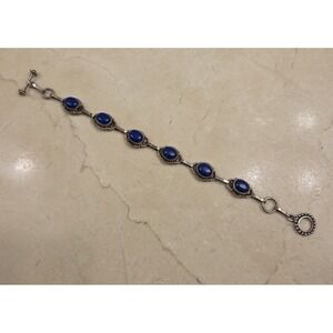 Vintage Native American Sterling Silver & Lapis Bracelet 8.25"